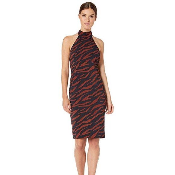 Bardot Dresses & Skirts - Bardot Sammie Halter Dress Brown Zebra Print | Size 6 NWT | Open Back Sheath